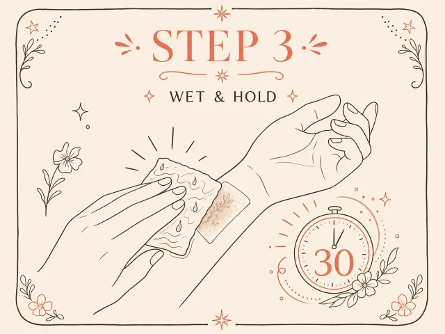 Step 3 Wet and hold temporary tattoo application illustration