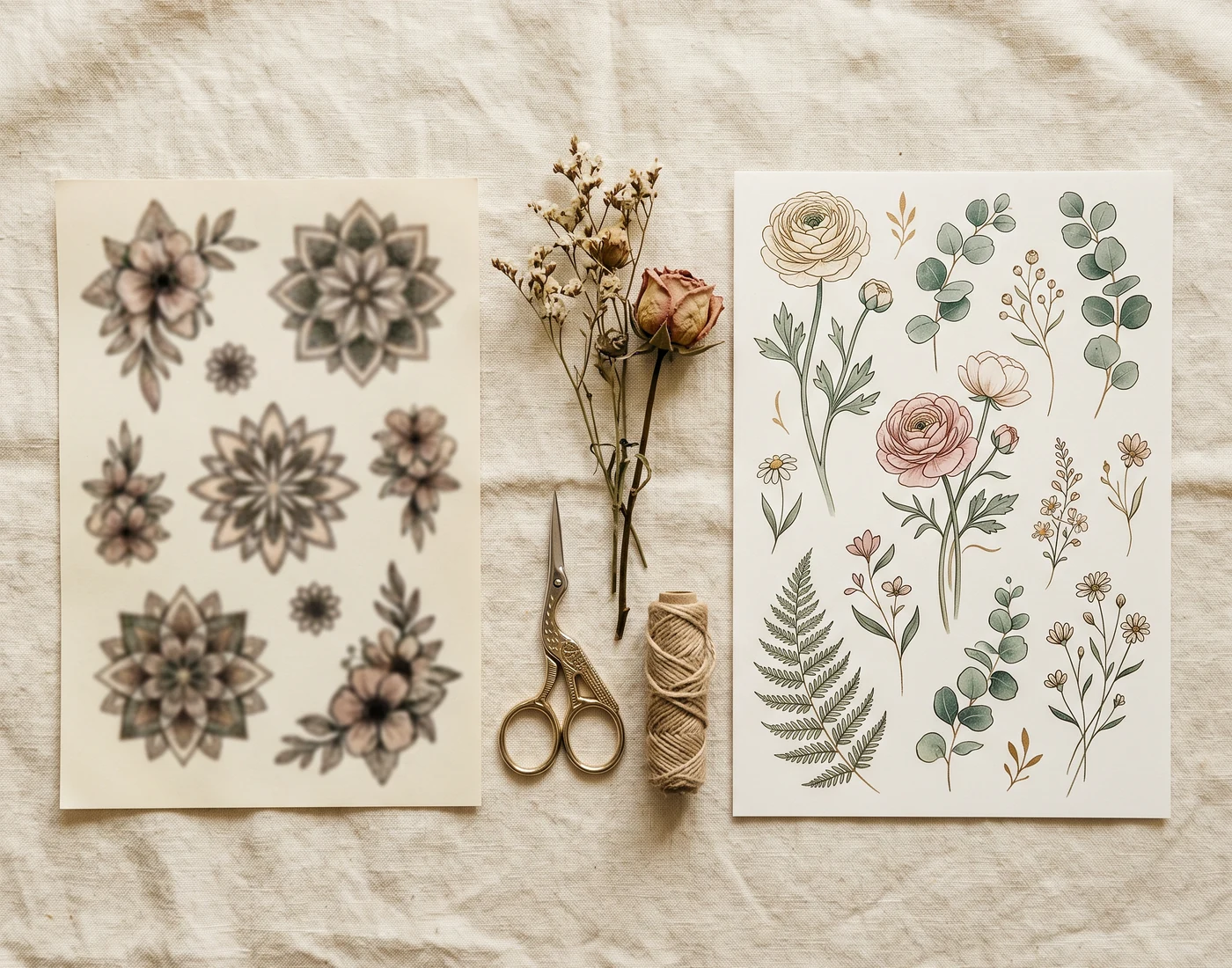 Temporary tattoo product flatlay showing product comparison