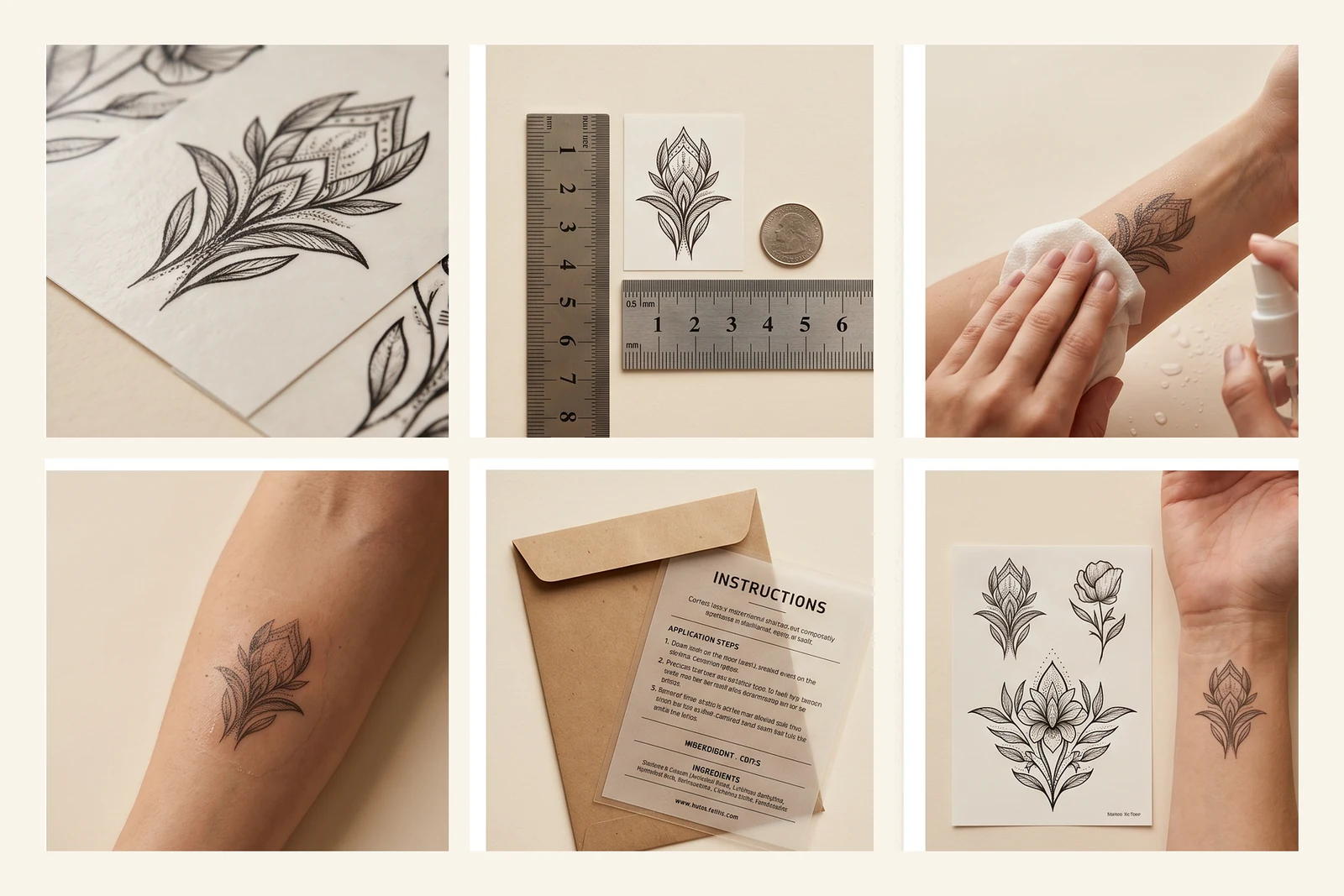 Temporary tattoo product detail collage