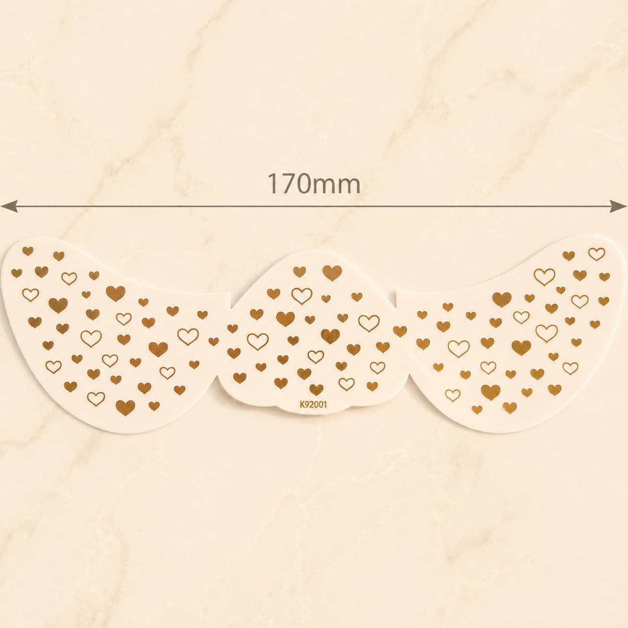 Tiny heart and star face temporary tattoo sheet with size reference