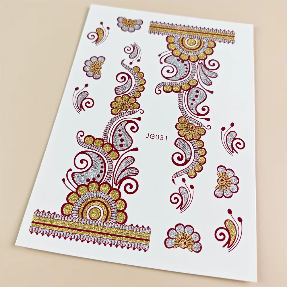 Colorful ornamental sheet with curved florals, border strips, and decorative accent pieces.