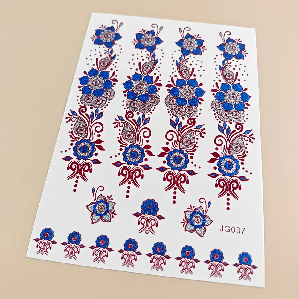 Repeat floral-and-paisley sheet in blue, red, and gold for balanced festival styling.