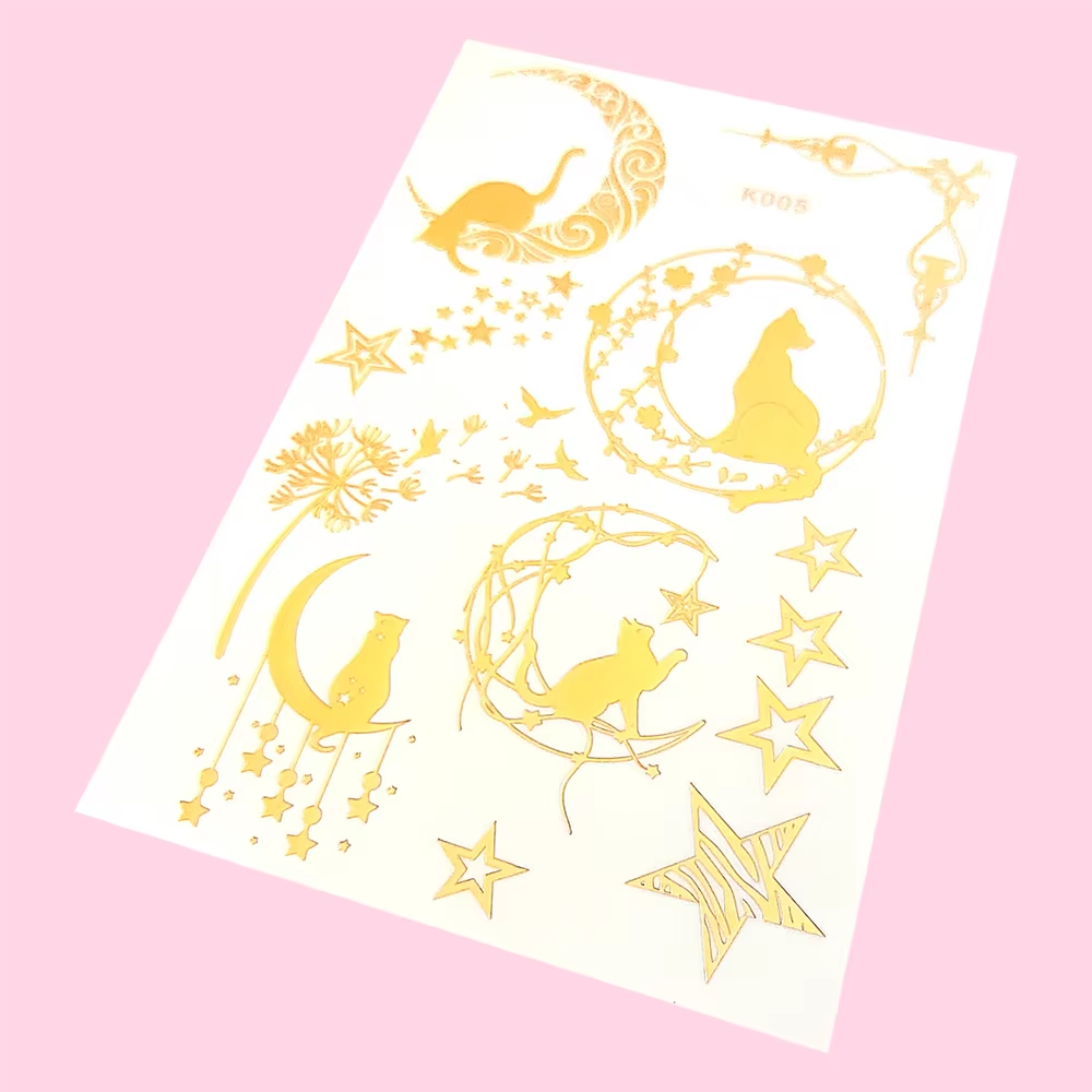 Gold moon, star, and floral sheet with romantic celestial linework.