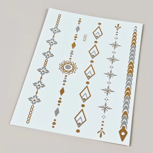 Metallic charm band temporary tattoo sheet with bracelet and pendant details
