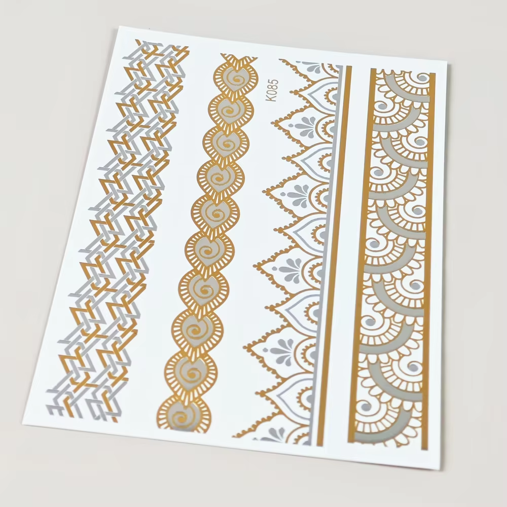 Metallic ornamental border sheet with layered bracelet, lace, and geometric bands.