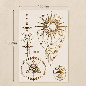 Full sheet of gold sun and moon temporary tattoo designs