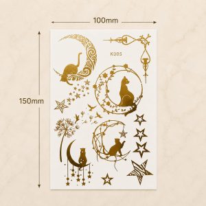 Full sheet of gold moon floral temporary tattoo designs