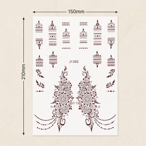 Full sheet of brown mehndi floral temporary tattoo designs