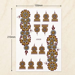 Full sheet of colorful floral ornamental temporary tattoo designs