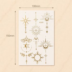Full sheet of gold sunburst temporary tattoo designs