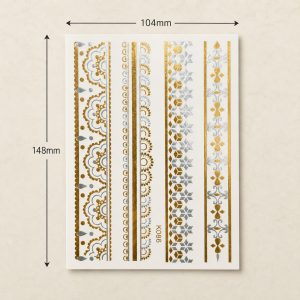 Full sheet of metallic ornamental band temporary tattoo designs
