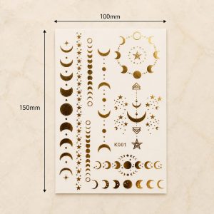 Full sheet of gold moon and star temporary tattoo designs