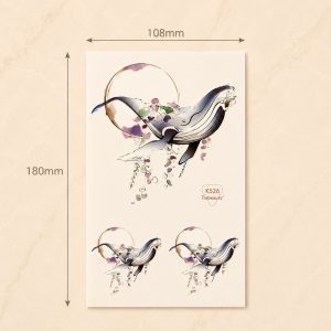 Full sheet of watercolor whale temporary tattoo designs