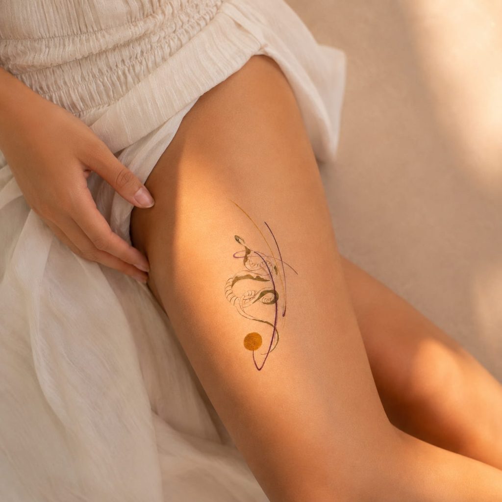 Minimal botanical temporary tattoo worn on the forearm