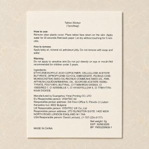 Printed temporary tattoo application and ingredient instruction card