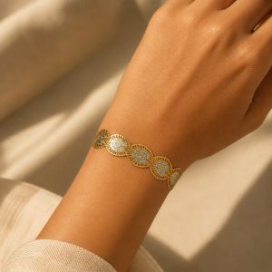 Metallic bracelet band temporary tattoo shown around the wrist