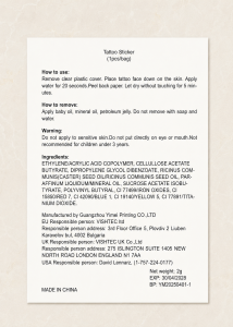 Printed temporary tattoo application and ingredient instruction card