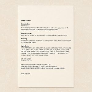 Printed temporary tattoo application and ingredient instruction card