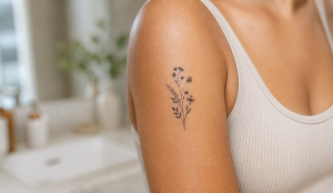 Temporary tattoo on healthy adult skin with a small botanical design