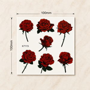 Full sheet of red rose floral temporary tattoo designs