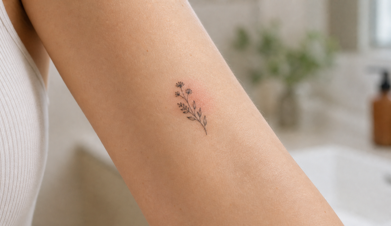 Temporary tattoo with mild localized redness around one edge