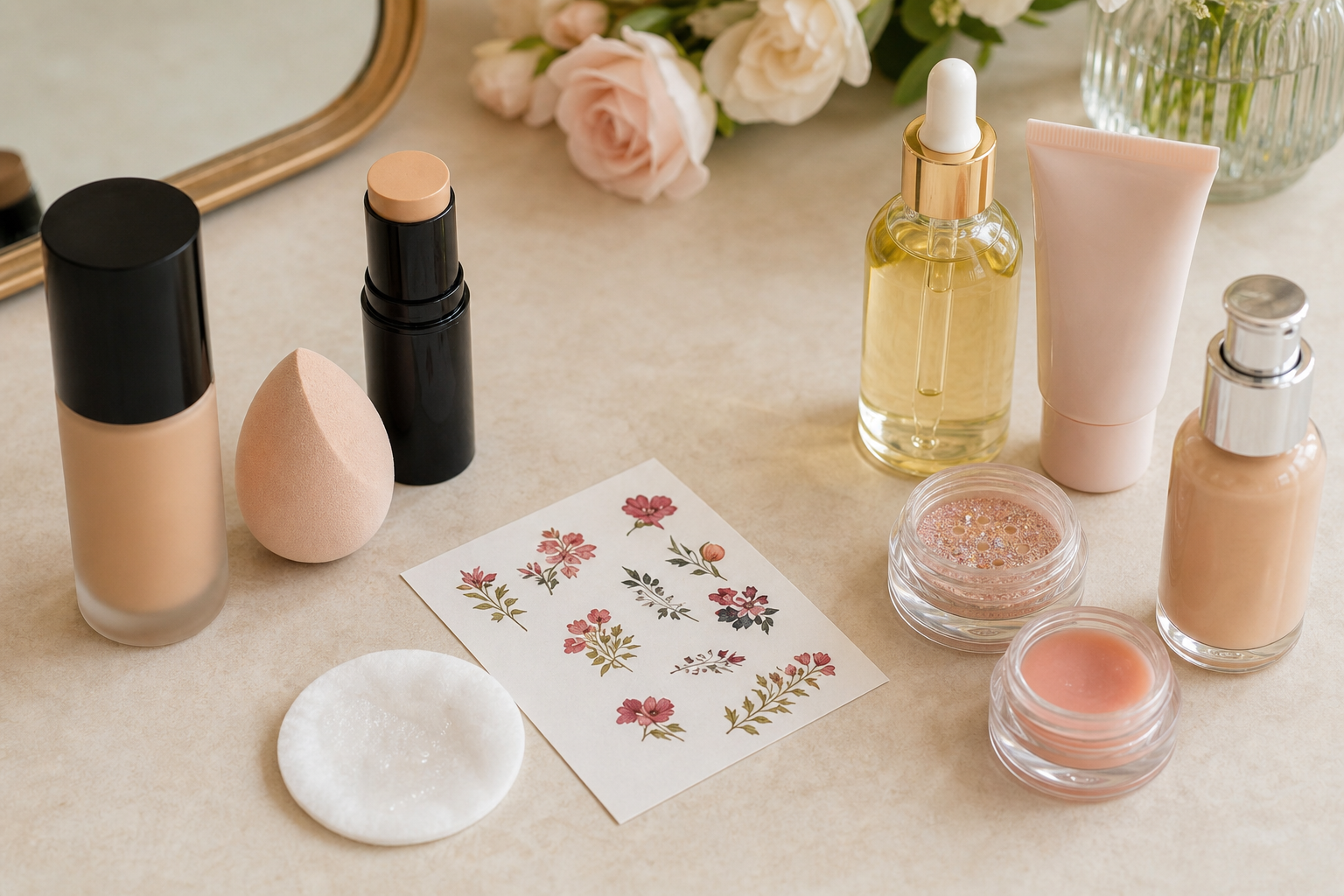 Makeup products that can affect temporary tattoo transfer.