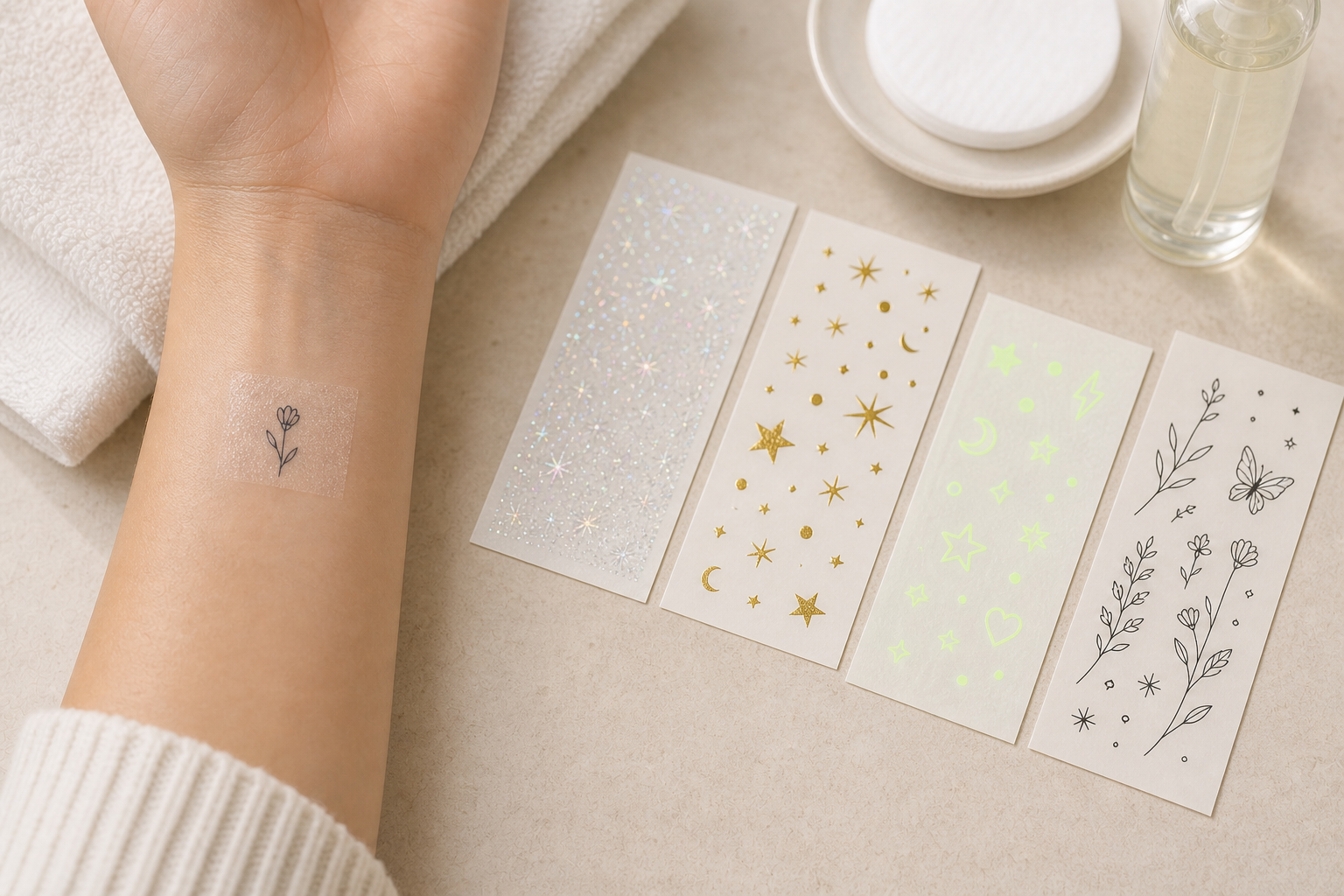 Patch testing a special-effect temporary tattoo before using it on a larger area.