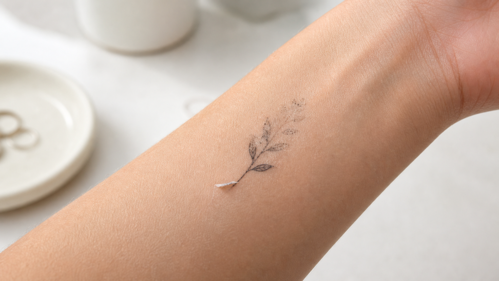 Temporary tattoo edge slightly curling up on clean skin