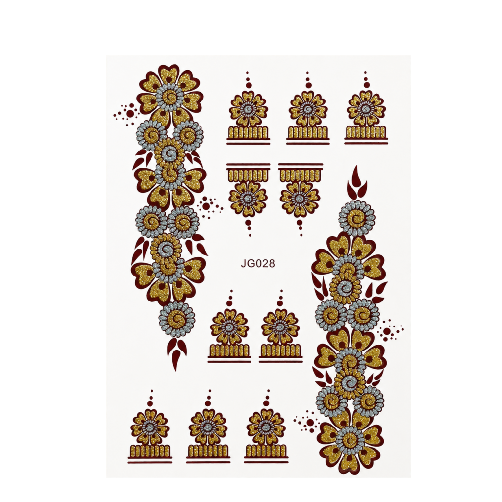 Beauty of Papers metallic ornamental temporary tattoo sheet shown as a real product example for sheet format checks.