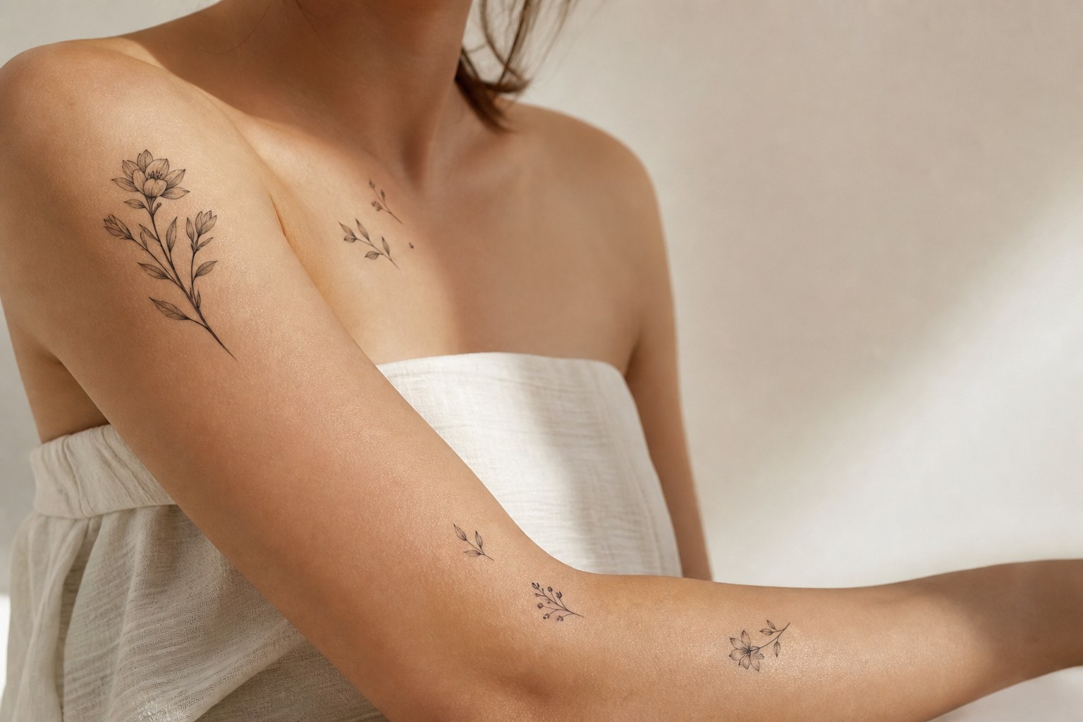 One focal temporary tattoo compared with a smaller accent cluster using clear spacing