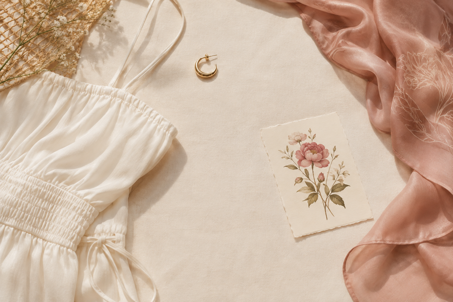 Floral temporary tattoo coordinated with a simple outfit and jewelry
